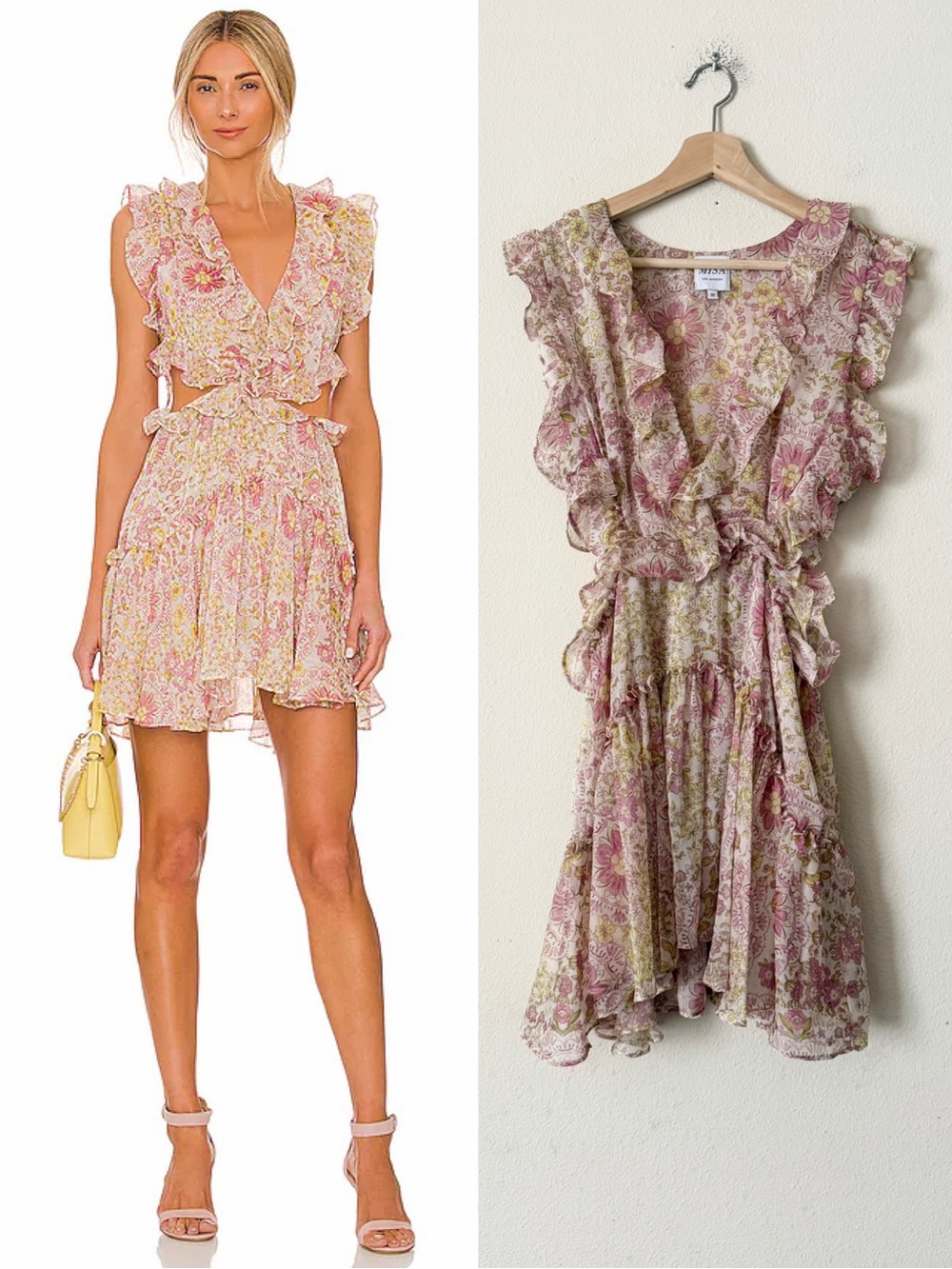 MISA Los Angeles MEDIUM Jolie cutout waist mini dress in Medallion floral print